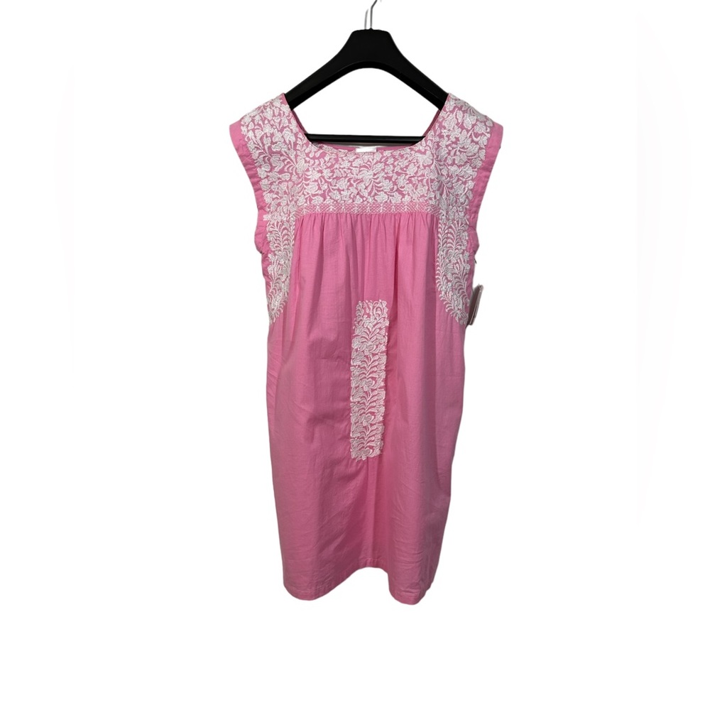 NWT J. Marie Embroidered Pink and White Mexican Peasant Dress